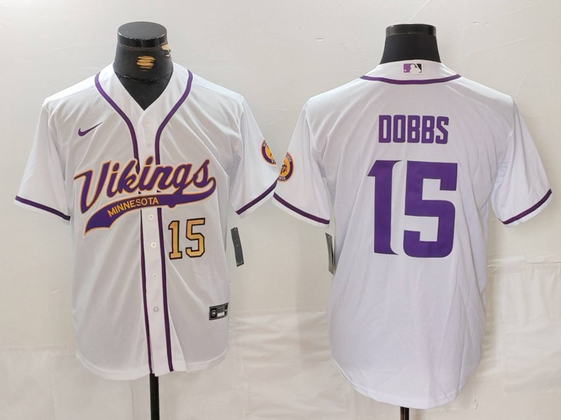 Personalized Men’s Minnesota Vikings #15 Joshua Dobbs White Cool Base Stitched Baseball Jerseys
