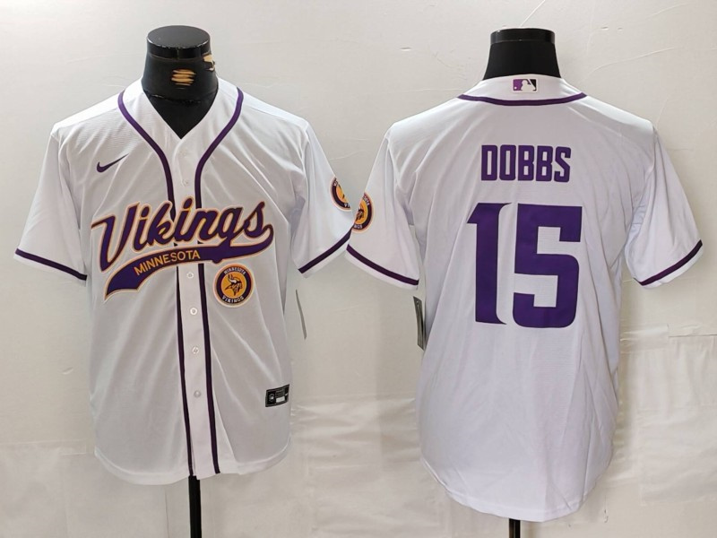 Personalized Men’s Minnesota Vikings #15 Joshua Dobbs White Cool Base Stitched Baseball Jerseys