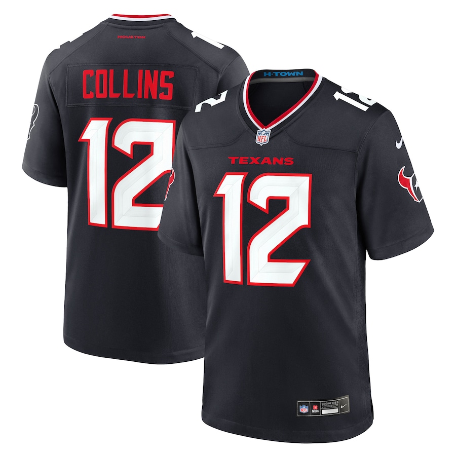 Personalized Men’s Houston Texans #12 Nico Collins Navy Game Jersey