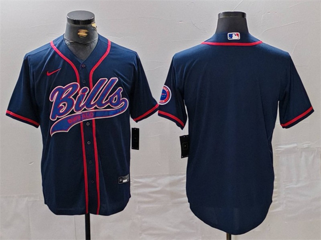 Personalized Men’s Buffalo Bills Blank Navy With Patch Cool Base Stitched Baseball Jersey