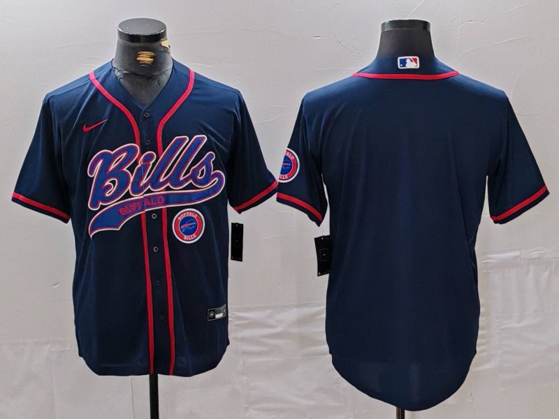 Personalized Men’s Buffalo Bills Blank Navy With Patch Cool Base Stitched Baseball Jerseys