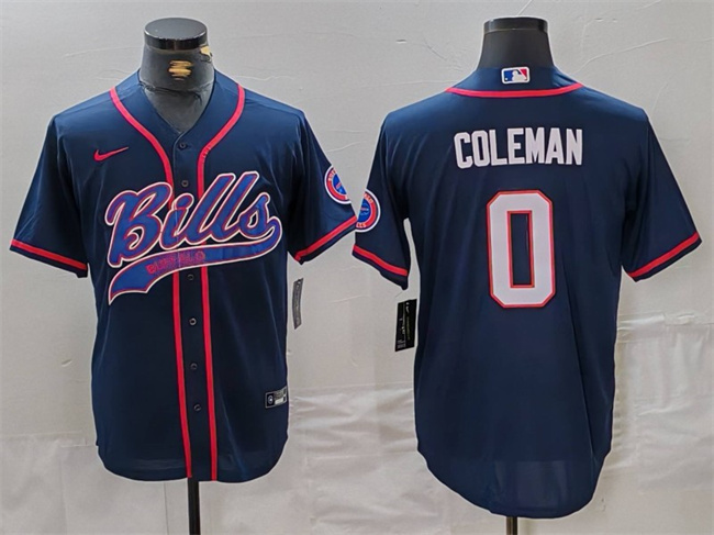 Personalized Men’s Buffalo Bills #0 Keon Coleman Navy With Patch Cool Base Stitched Baseball Jersey