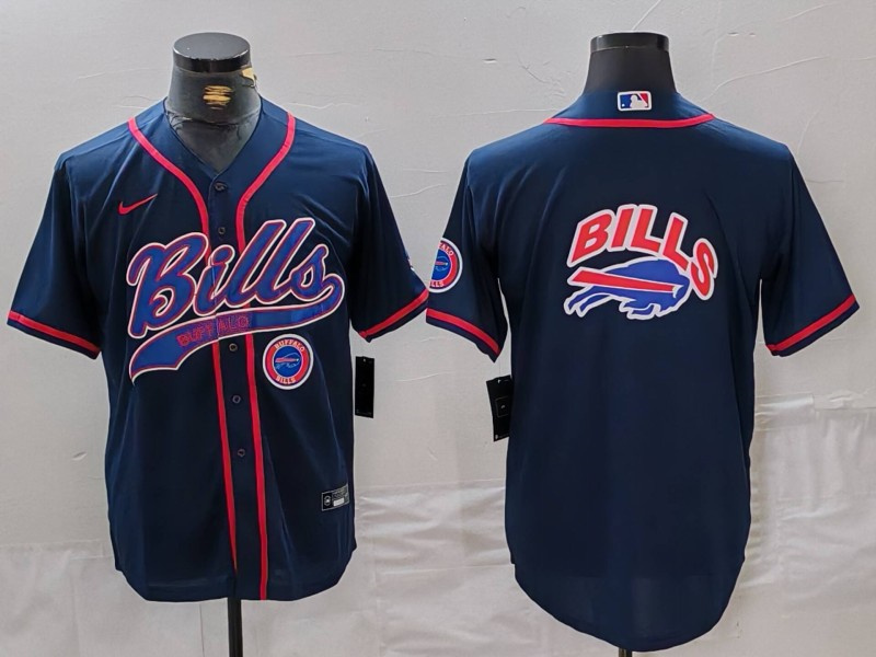 Personalized Men’s Buffalo Bills Navy Team Big Logo With Patch Cool Base Stitched Baseball Jerseys