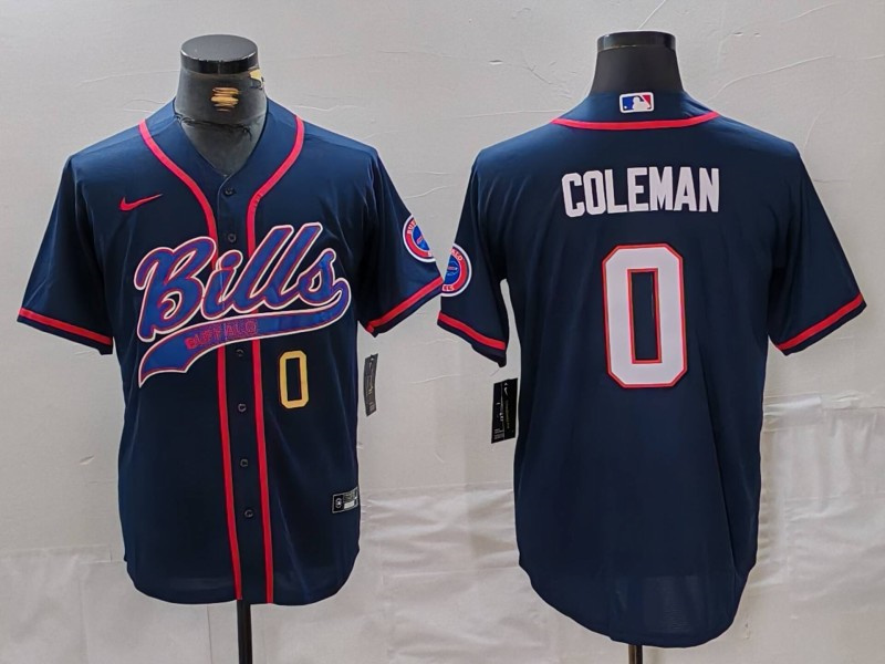 Personalized Men’s Buffalo Bills #0 Keon Coleman Navy With Patch Cool Base Stitched Baseball Jerseys