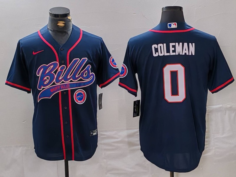 Personalized Men’s Buffalo Bills #0 Keon Coleman Navy With Patch Cool Base Stitched Baseball Jerseys