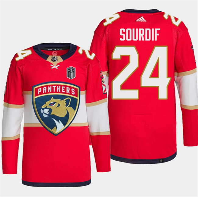 Personalized Men’s Florida Panthers #24 Justin Sourdif Red 2024 Stanley Cup Final Stitched Jersey