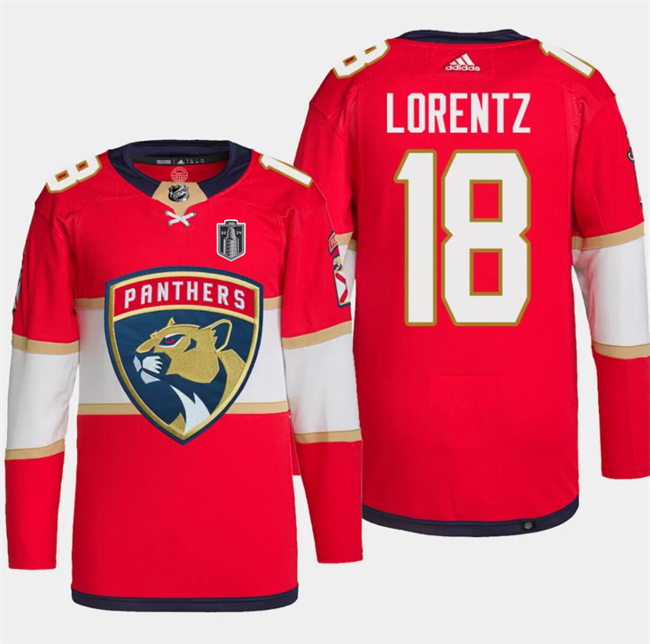 Personalized Men’s Florida Panthers #18 Steven Lorentz Red 2024 Stanley Cup Final Patch Stitched Jersey