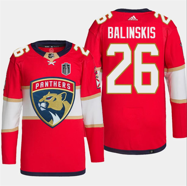 Personalized Men’s Florida Panthers #26 Uvis Balinskis Red 2024 Stanley Cup Final Patch Stitched Jersey