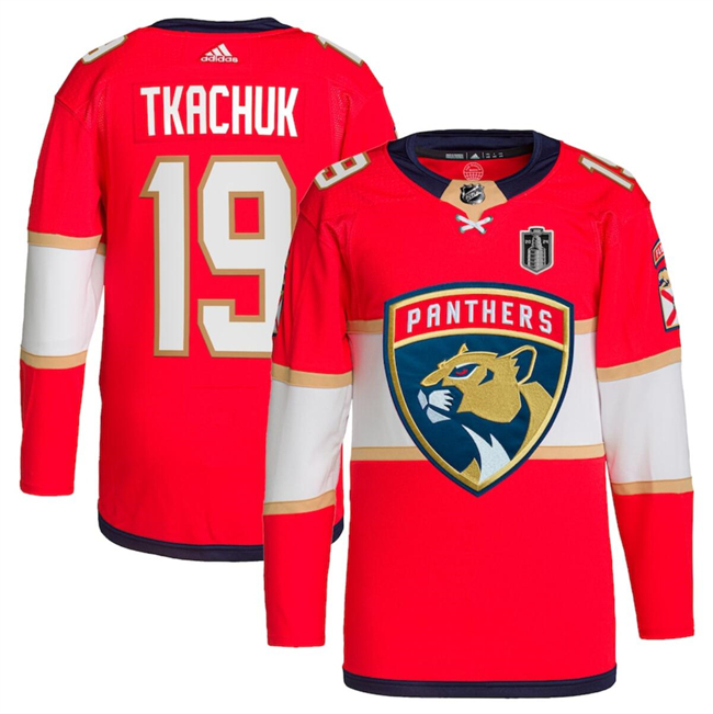 Personalized Men’s Florida Panthers #19 Matthew Tkachuk Red 2024 Stanley Cup Final Patch Stitched Jersey