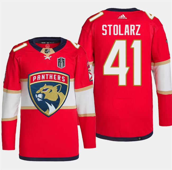 Personalized Men’s Florida Panthers #41 Anthony Stolarz Red 2024 Stanley Cup Final Patch Stitched Jersey