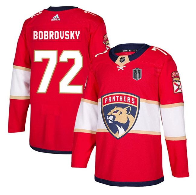 Personalized Men’s Florida Panthers #72 Sergei Bobrovsky Red 2024 Stanley Cup Final Patch Stitched Jersey
