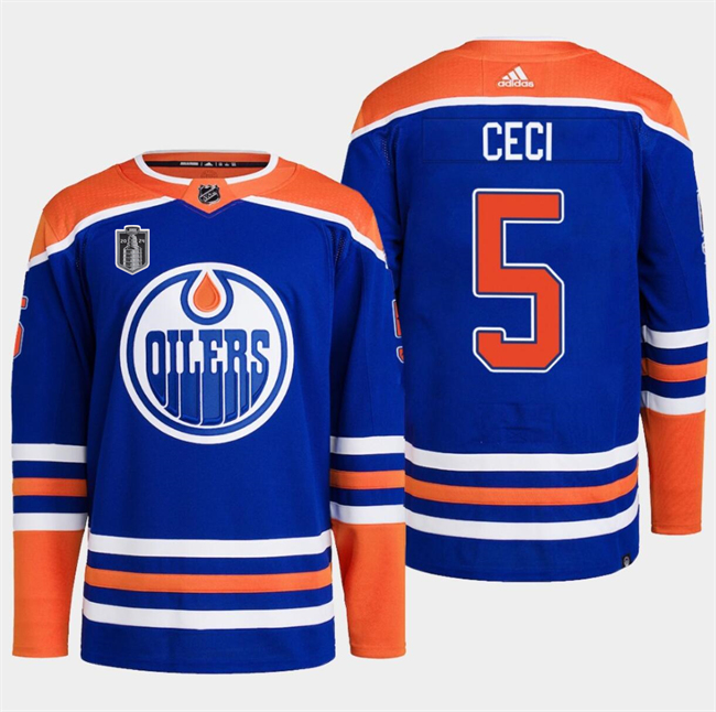 Personalized Men’s Edmonton Oilers #5 Cody Ceci Royal 2024 Stanley Cup Final Patch Stitched Jersey