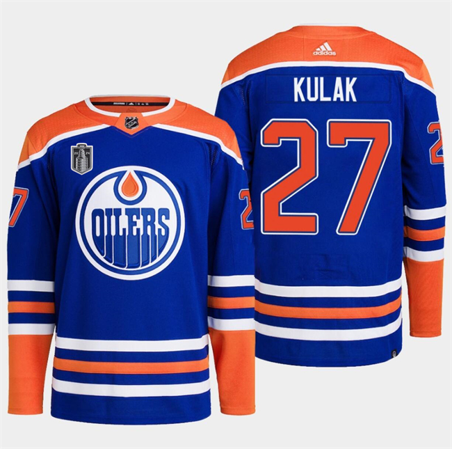 Personalized Men’s Edmonton Oilers #27 Brett Kulak Royal 2024 Stanley Cup Final Patch Stitched Jersey