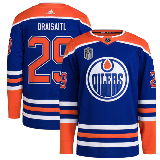 Personalized Men’s Edmonton Oilers #29 Leon Draisaitl Royal 2024 Stanley Cup Final Patch Stitched Jersey