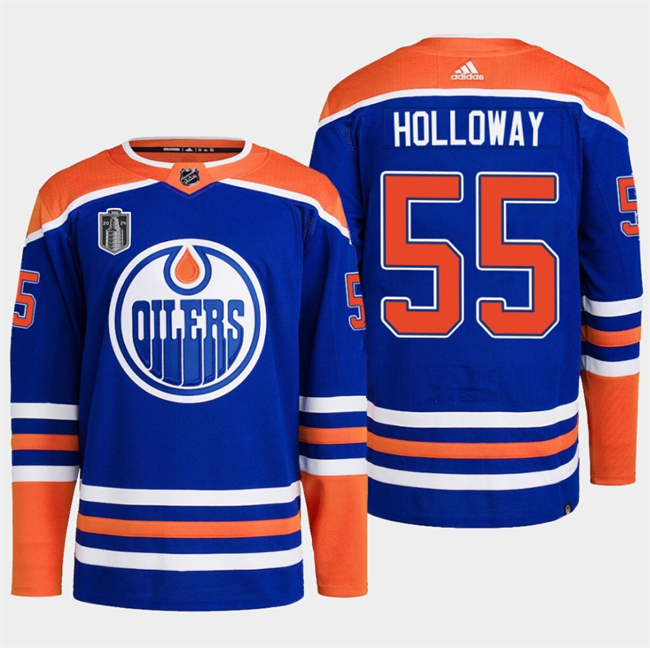 Personalized Men’s Edmonton Oilers #55 Dylan Holloway Royal 2024 Stanley Cup Final Patch Stitched Jersey