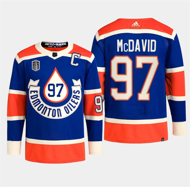 Personalized Men’s Edmonton Oilers #97 Connor McDavid Royal 2024 Stanley Cup Final Patch Heritage Classic Primegreen Stitched Jersey
