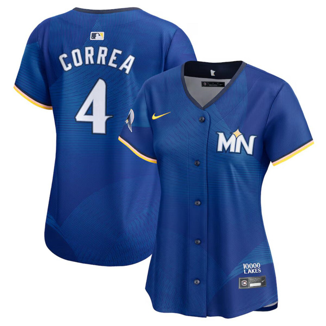 Personalized Women’s Minnesota Twins #4 Carlos Correa Royal 2024 City Connect Limited Stitched Baseball Jersey(Run Small)