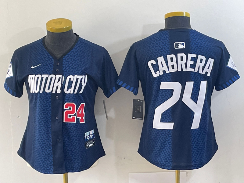 Personalized Women’s Detroit Tigers #24 Miguel Cabrera 2024 Navy City Connect Cool Base Limited Stitched Baseball Jersey(Run Small)