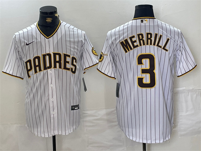 Personalized Men’s San Diego Padres #3 Jackson Merrill White Cool Base Stitched Baseball Jersey