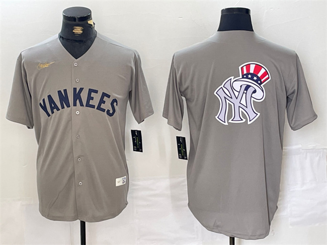 Personalized Men’s New York Yankees Grey Team Big Logo Cool Base Stitched Baseball Jersey