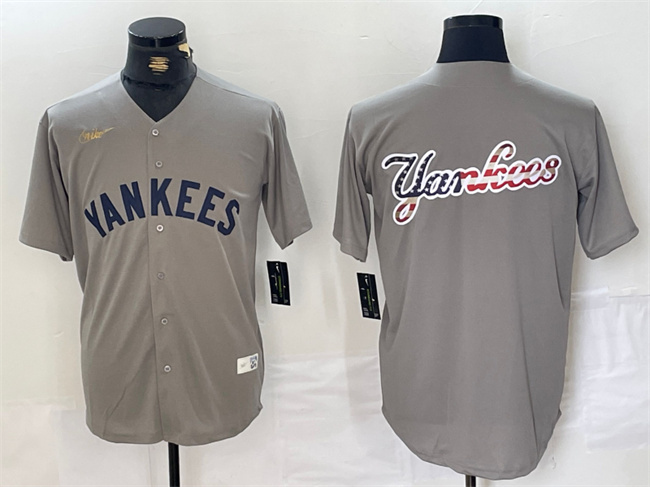 Personalized Men’s New York Yankees Grey Team Big Logo Cool Base Stitched Baseball Jerseys
