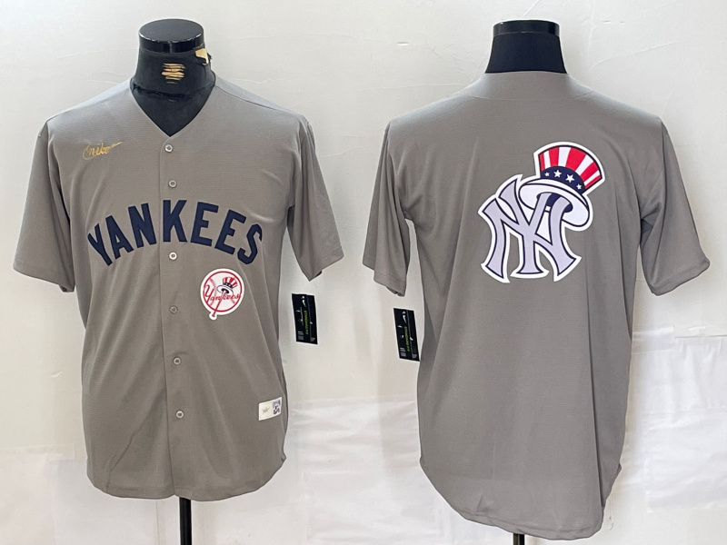 Personalized Men’s New York Yankees Grey Team Big Logo Cool Base Stitched Baseball Jerseys