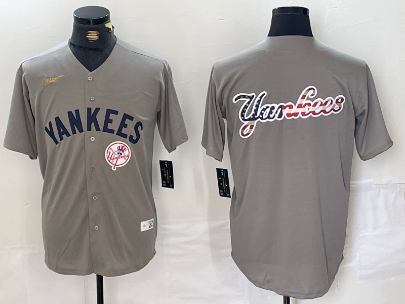 Personalized Men’s New York Yankees Grey Team Big Logo Cool Base Stitched Baseball Jerseys