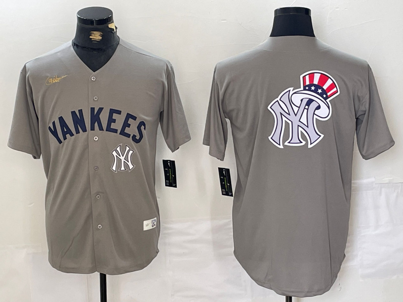 Personalized Men’s New York Yankees Grey Team Big Logo Cool Base Stitched Baseball Jerseys