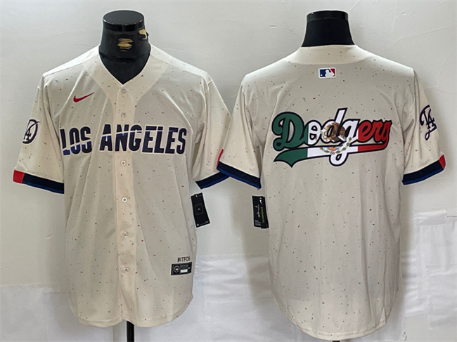 Personalized Men’s Los Angeles Dodgers Team Big Logo Cream Stitched Baseball Jerseys