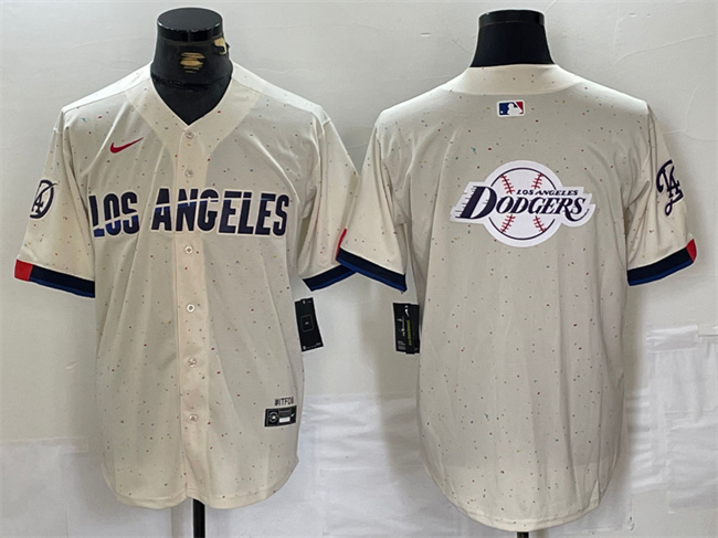 Personalized Men’s Los Angeles Dodgers Team Big Logo Cream Stitched Baseball Jerseys
