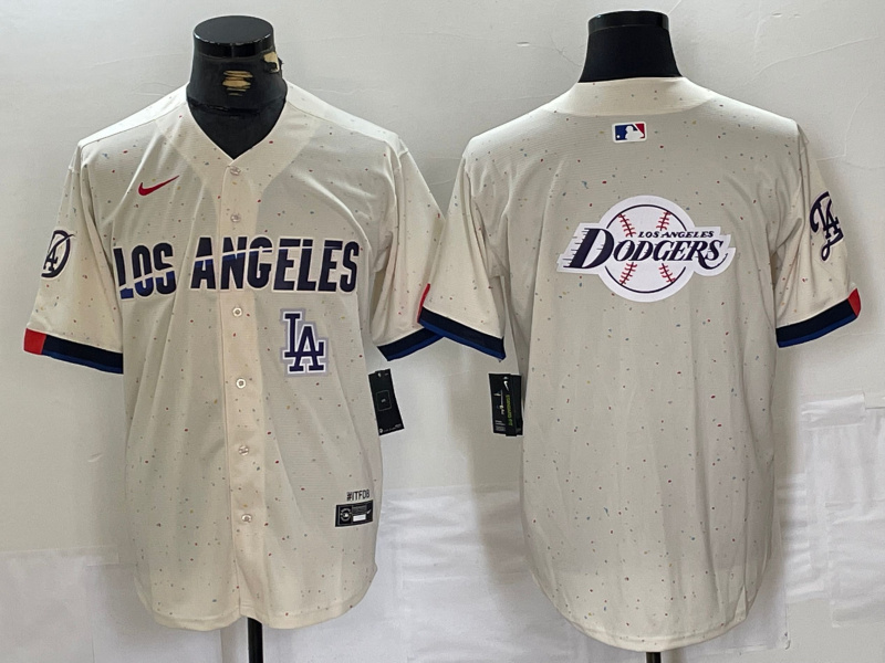 Personalized Men’s Los Angeles Dodgers Team Big Logo Cream Stitched Baseball Jerseys
