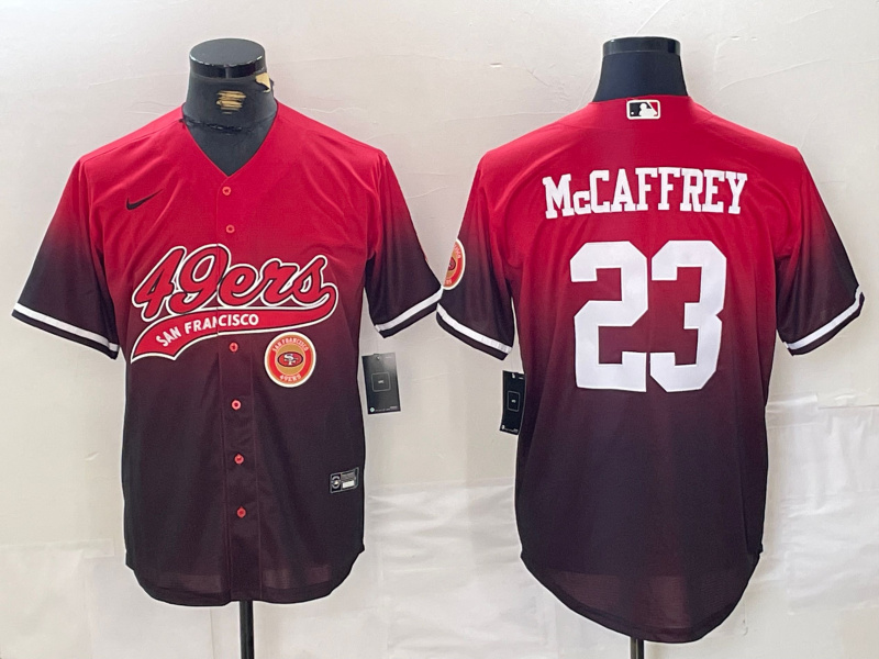 Personalized Men’s San Francisco 49ers #23 Christian McCaffrey Red Black With Patch Cool Base Stitched Baseball Jerseys