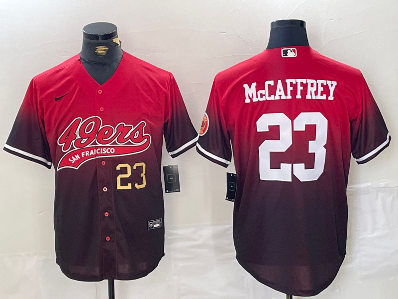 Personalized Men’s San Francisco 49ers #23 Christian McCaffrey Red Black With Patch Cool Base Stitched Baseball Jerseys
