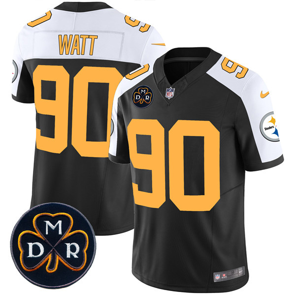 Personalized Men’s Pittsburgh Steelers #90 T. J. Watt Black F.U.S.E. DMR Patch Untouchable Limited Stitched Football Jersey