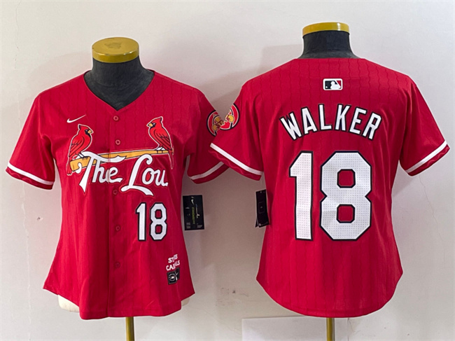 Personalized Women’s St. Louis Cardinals #18 Jordan Walker Red 2024 City Connect Limited Stitched Baseball Jersey(Run Small)