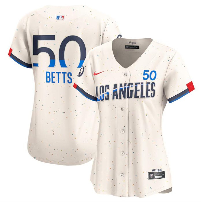 Personalized Women’s Los Angeles Dodgers #50 Mookie Betts Cream 2024 City Connect Limited Stitched Jersey(Run Small)