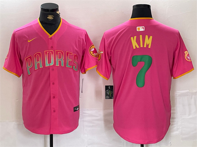 Personalized Men’s San Diego Padres ##7 Ha-Seong Kim Pink Cool Base Stitched Baseball Jersey
