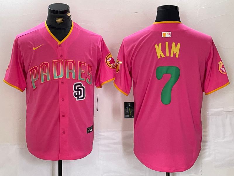 Personalized Men’s San Diego Padres ##7 Ha-Seong Kim Pink Cool Base Stitched Baseball Jerseys