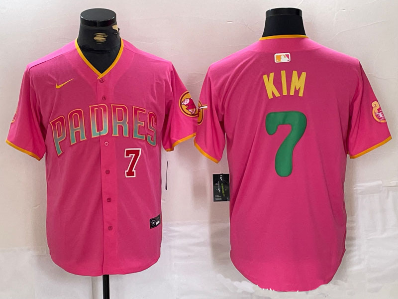 Personalized Men’s San Diego Padres ##7 Ha-Seong Kim Pink Cool Base Stitched Baseball Jerseys