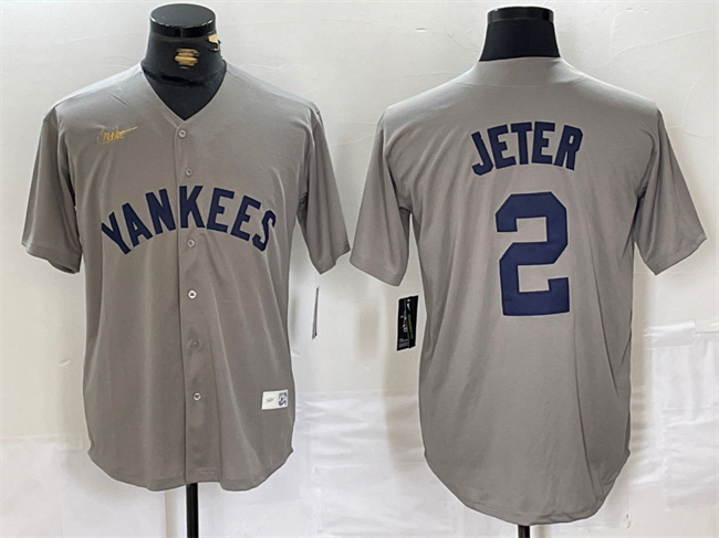 Personalized Men’s New York Yankees #2 Derek Jeter Grey Cool Base Stitched Baseball Jersey