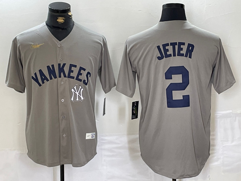 Personalized Men’s New York Yankees #2 Derek Jeter Grey Cool Base Stitched Baseball Jerseys