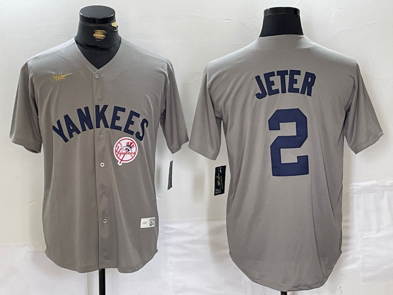 Personalized Men’s New York Yankees #2 Derek Jeter Grey Cool Base Stitched Baseball Jerseys