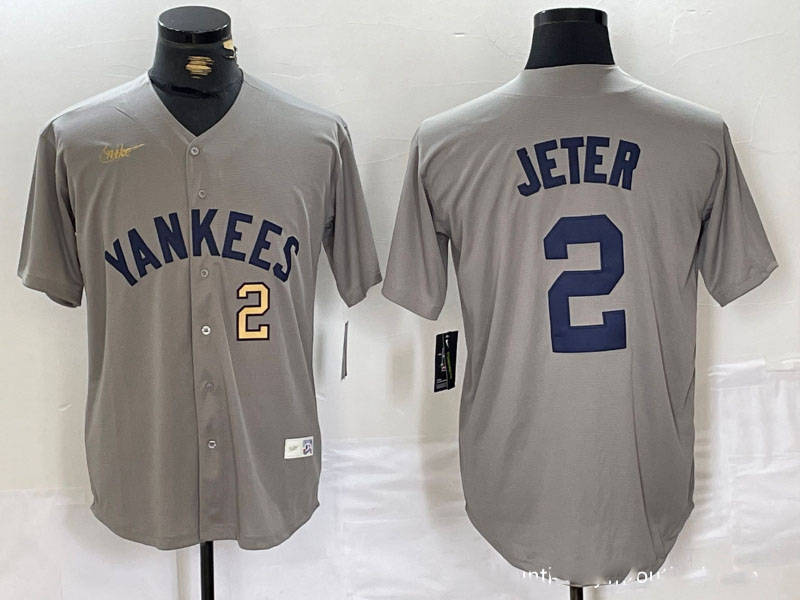 Personalized Men’s New York Yankees #2 Derek Jeter Grey Cool Base Stitched Baseball Jerseys