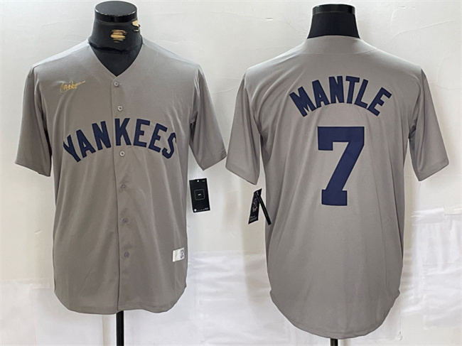 Personalized Men’s New York Yankees #7 Mickey Mantle Grey Cool Base Stitched Baseball Jersey