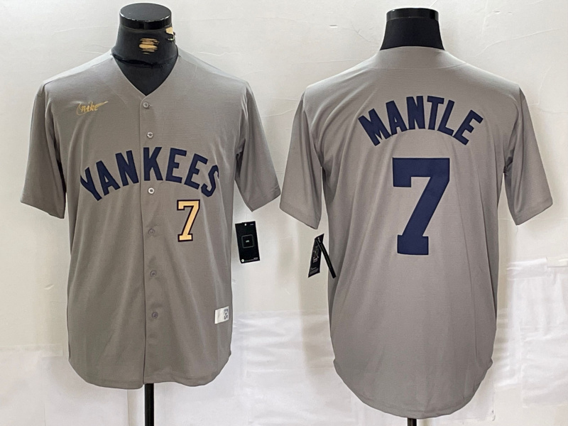 Personalized Men’s New York Yankees #7 Mickey Mantle Grey Cool Base Stitched Baseball Jerseys