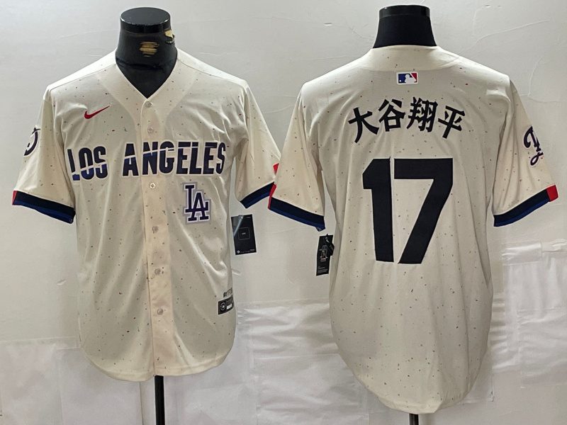 Personalized Men’s Los Angeles Dodgers #17 大谷翔平 Cream Stitched Baseball Jerseys