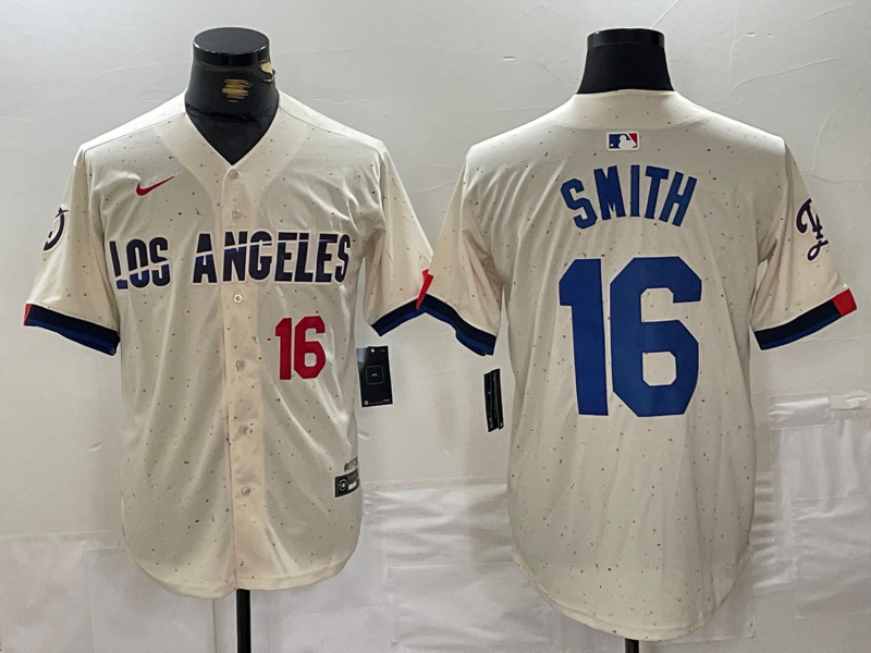 Personalized Men’s Los Angeles Dodgers #16 Will Smith Cream Stitched Baseball Jerseys