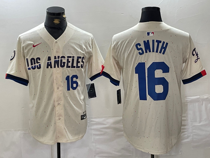 Personalized Men’s Los Angeles Dodgers #16 Will Smith Cream Stitched Baseball Jerseys