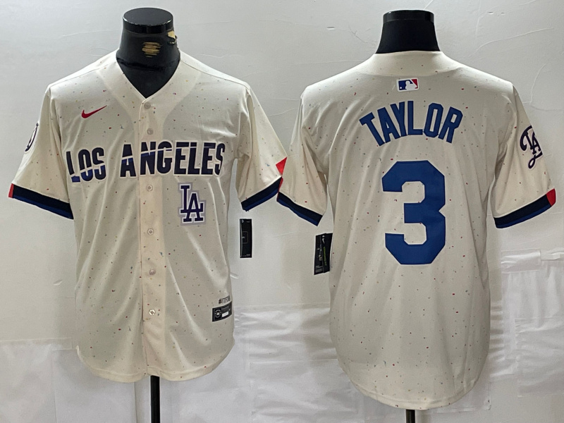 Personalized Men’s Los Angeles Dodgers #3 Chris Taylor Cream Stitched Baseball Jerseys