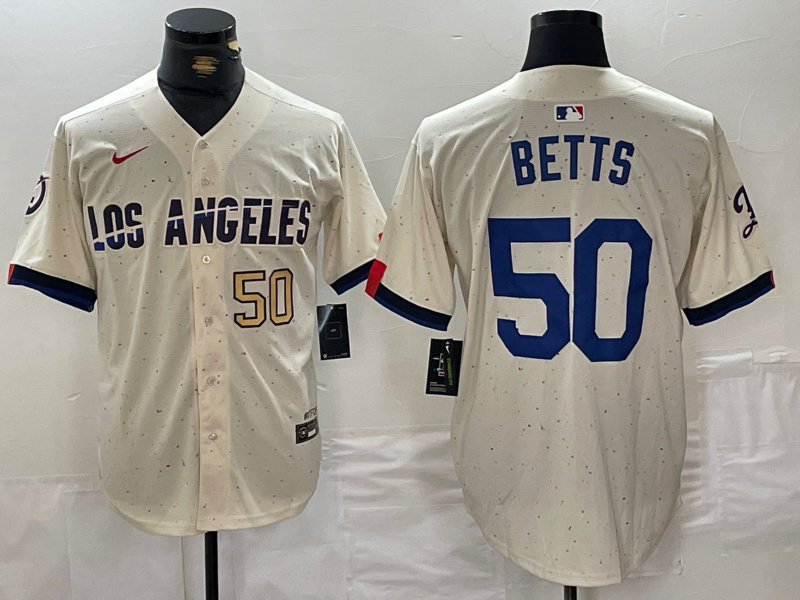 Personalized Men’s Los Angeles Dodgers #50 Mookie Betts Cream Stitched Baseball Jerseys